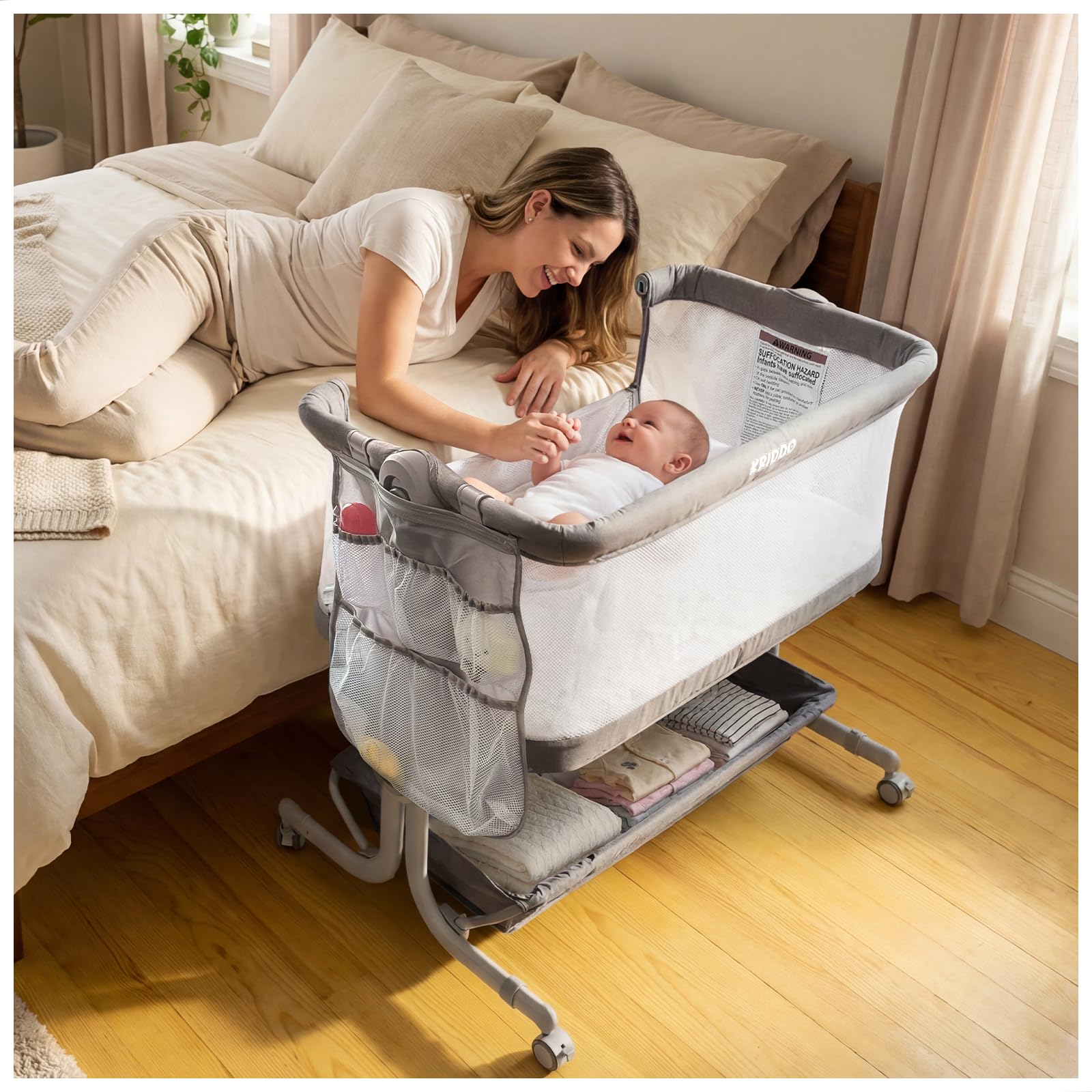 KRIDDO 2-in-1 baby bassinet with breathable mesh for cooler sleep and better airflow