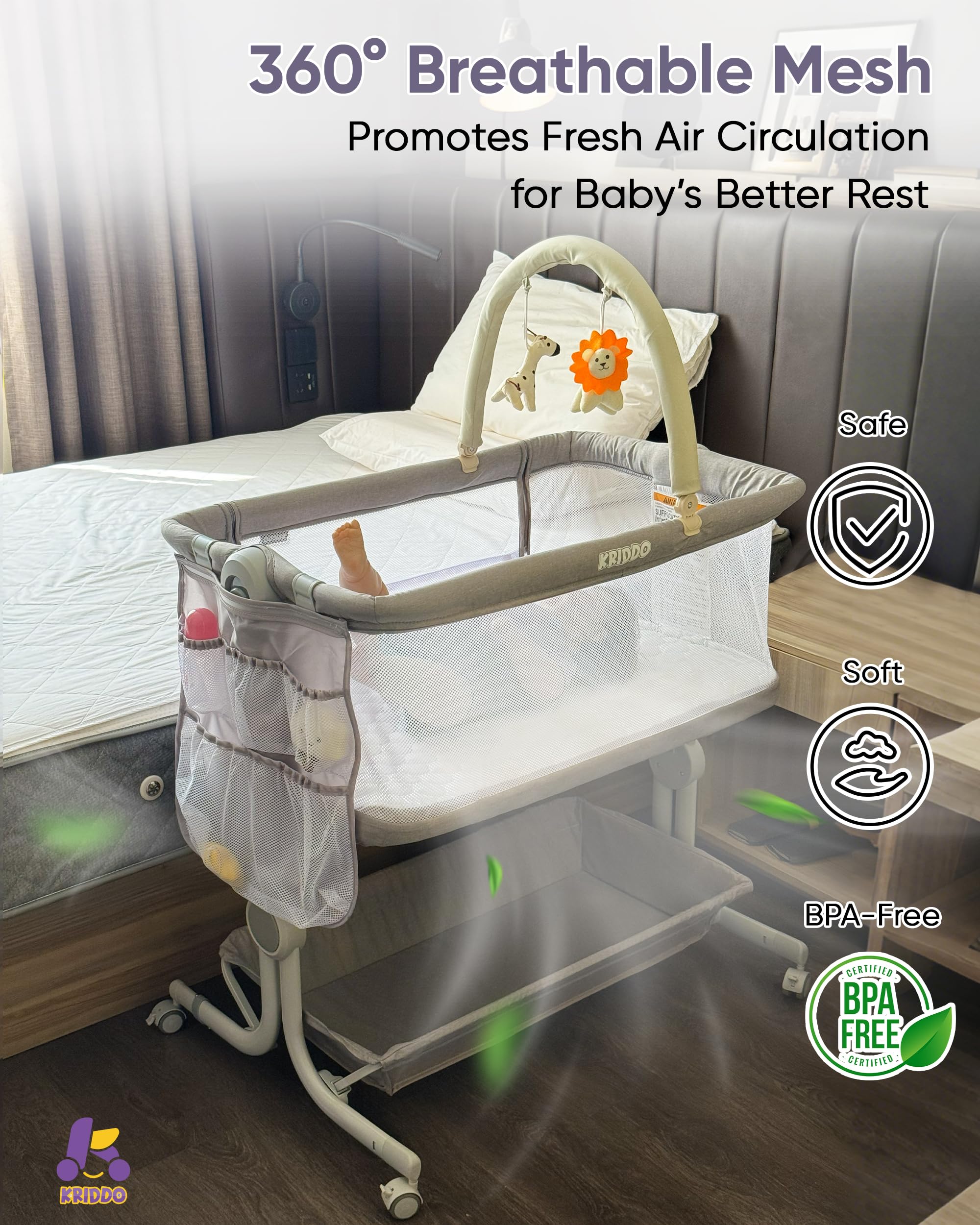 KRIDDO detachable arched toy bar adds safe baby stimulation
