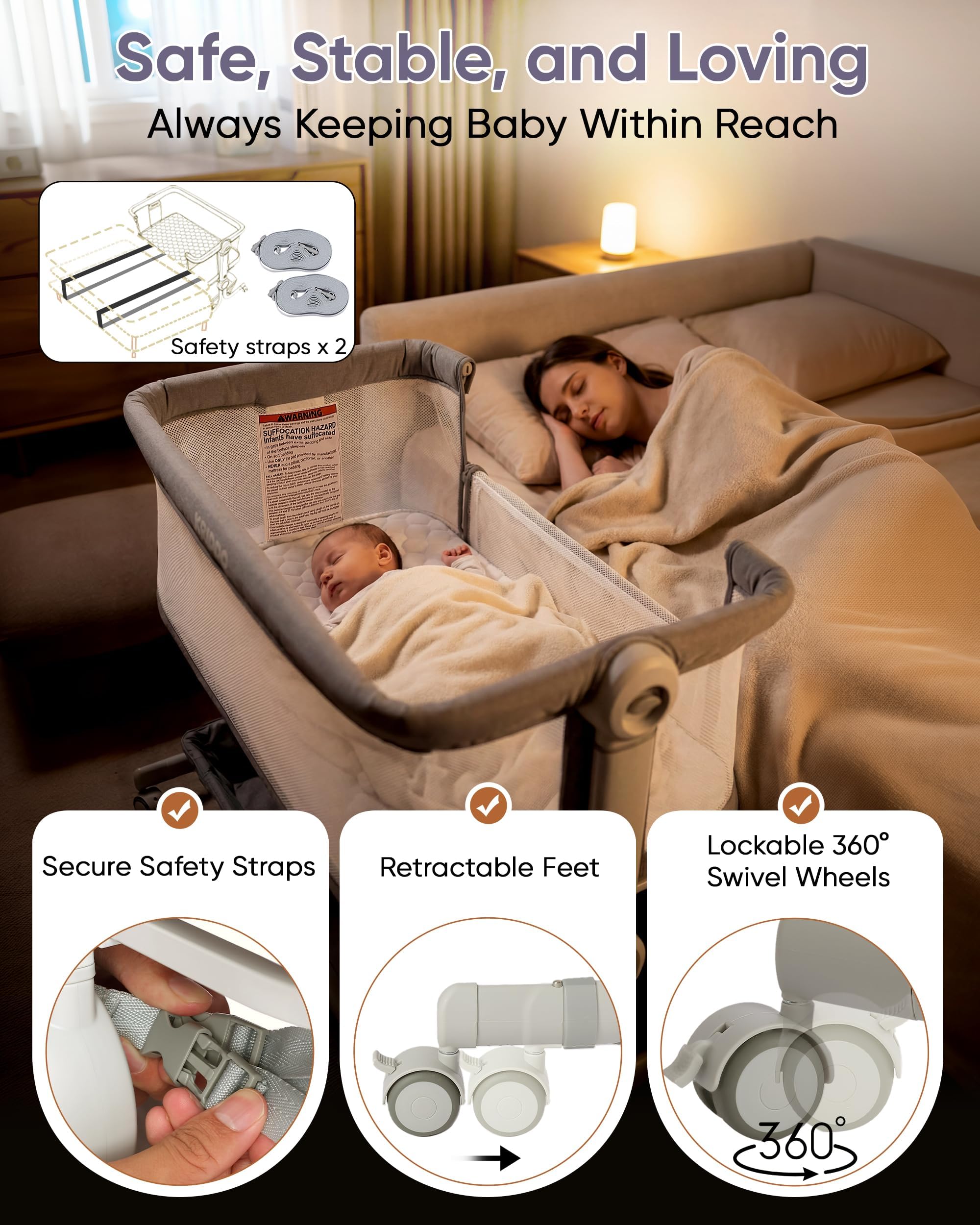 KRIDDO 2-in-1 demonstrates six-height levels for flexible bedside positioning