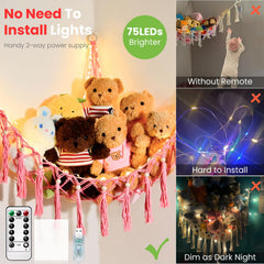 Krislait macrame hammock with preinstalled warm white LEDs creates cozy playroom ambience