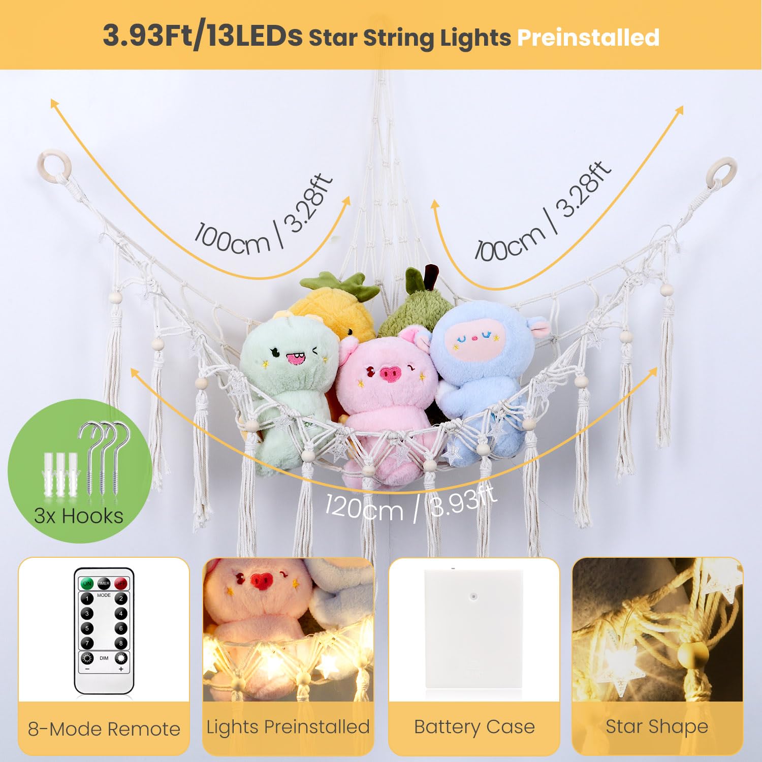 Krislait stuffed animal hammock dimensions 47x39x39 inches for large storage.