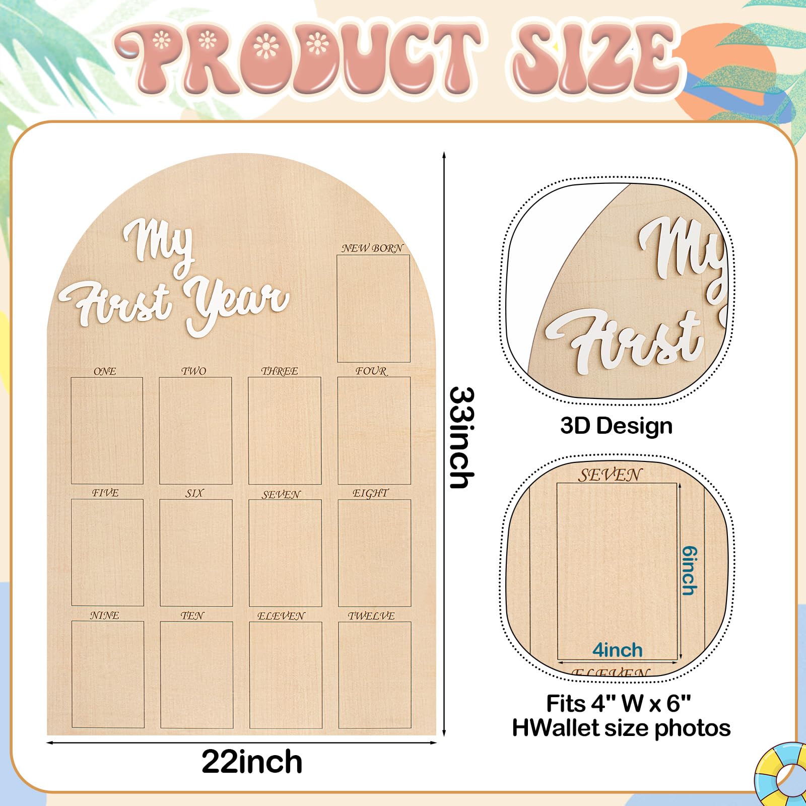 Kritkin monthly photos frame 12-slots keeps baby growth organized and easy to compare