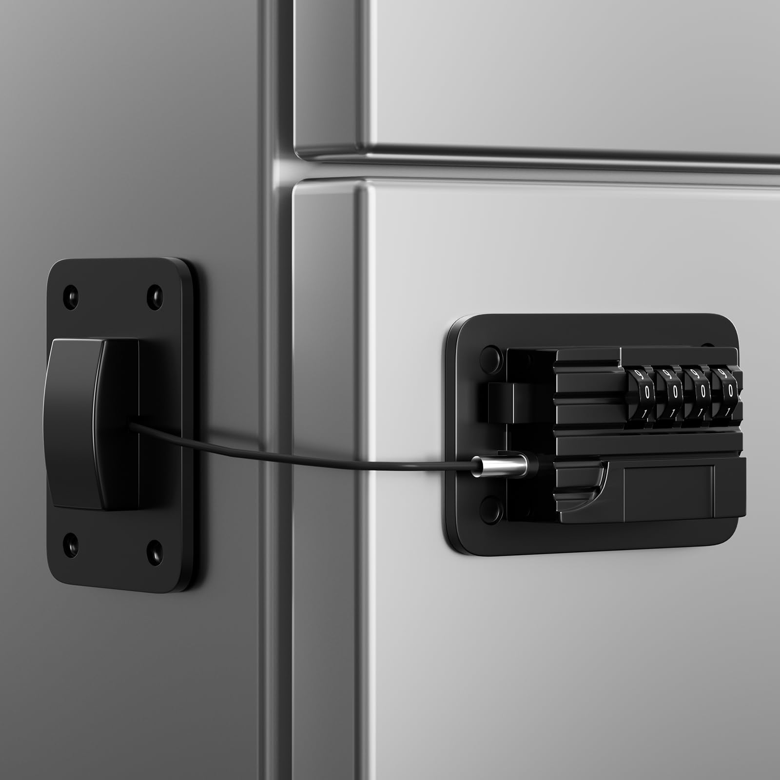 KRYVLEXA fridge lock adhesive installation demonstrates tool-free setup for quick safety.