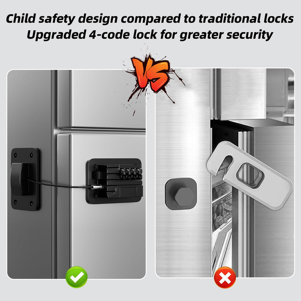 KRYVLEXA fridge lock one-hand operation shows easy access control for busy parents.
