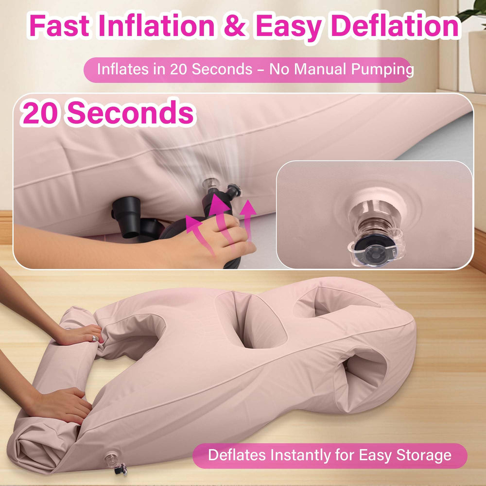 KSFJEU pillow includes electric pump for fast, portable inflation.