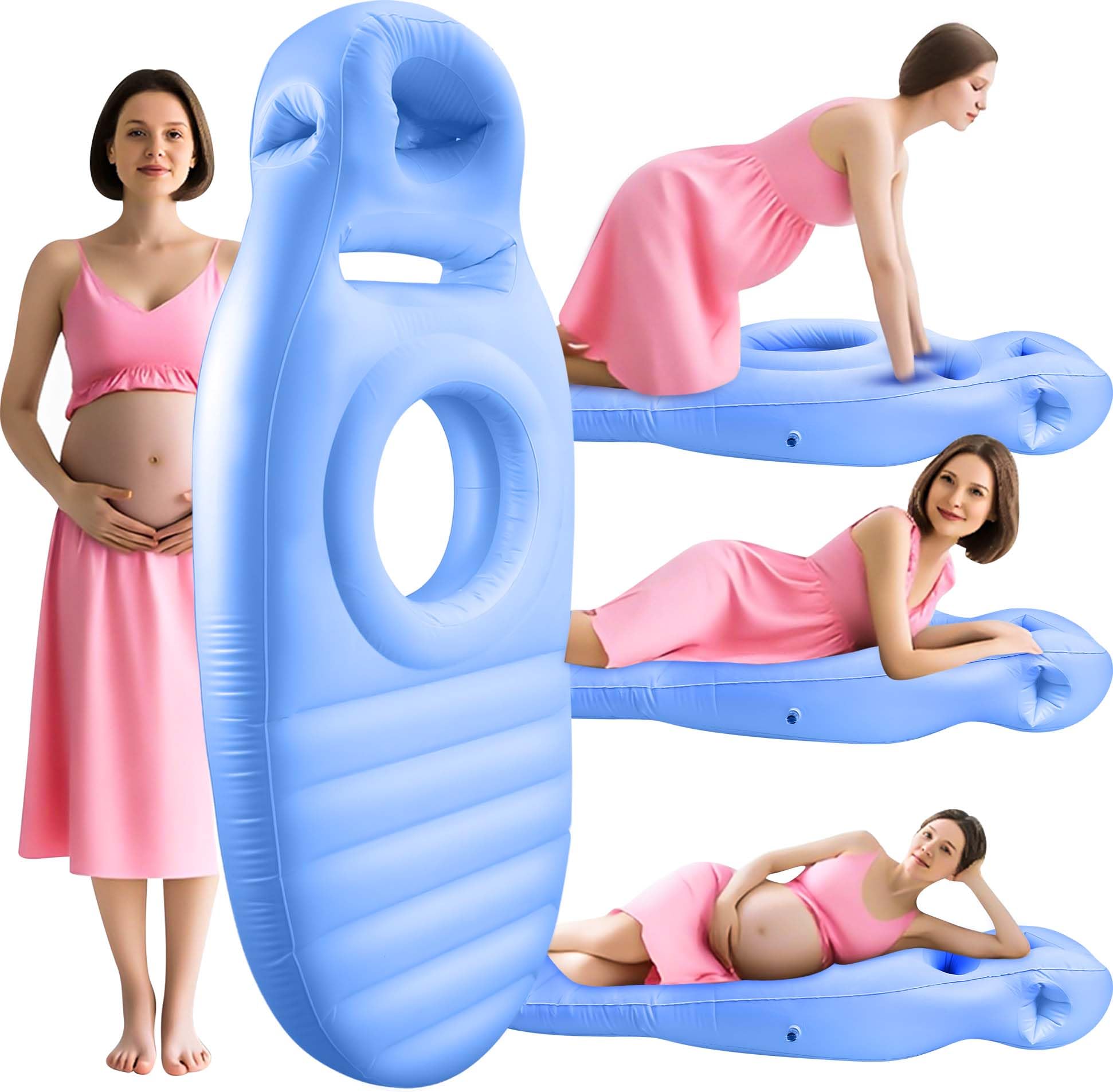 KSFJEU inflatable pregnancy pillow belly hole blue promotes comfortable prone sleeping.