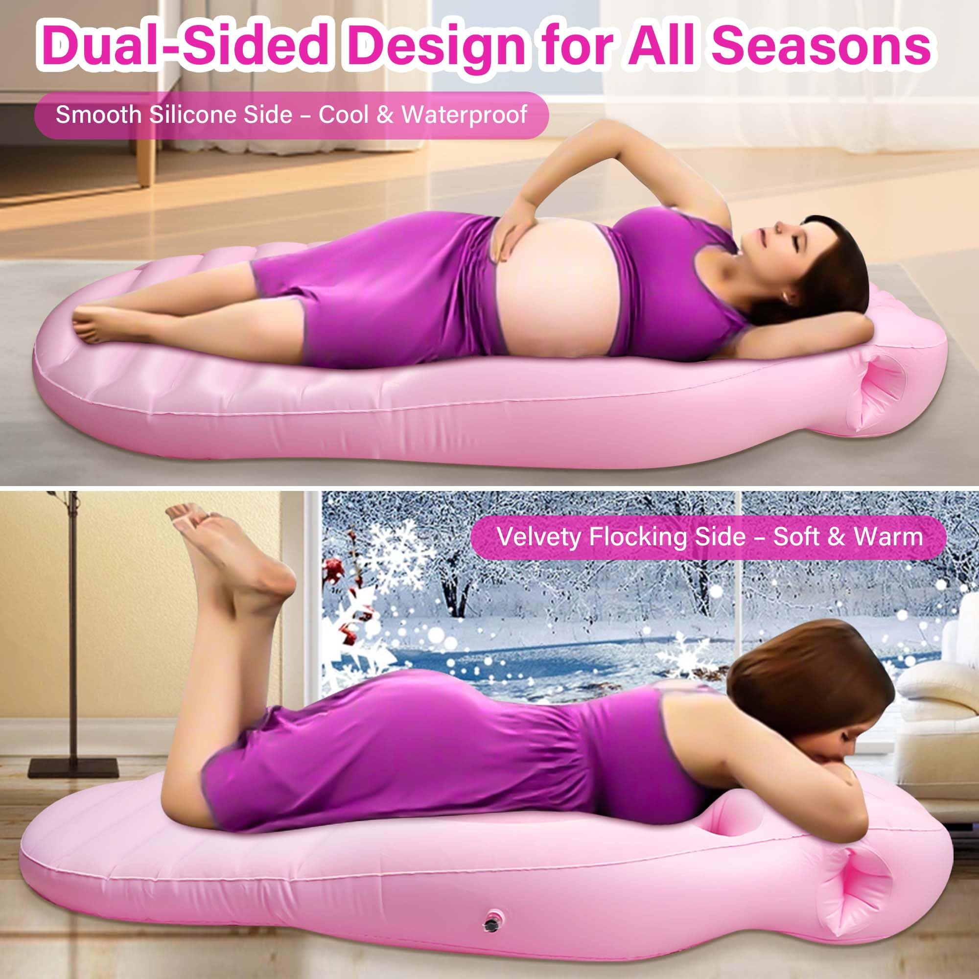 KSFJEU full-body pregnancy pillow setup demonstrates full support for sleeping.