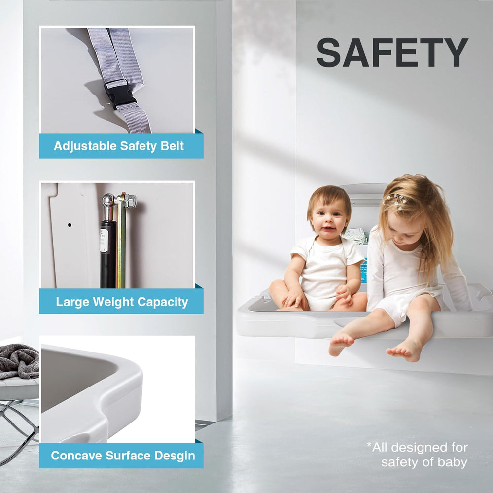 KSITEX adjustable-height-wall-mount adapts to caregiver height for comfortable changes.