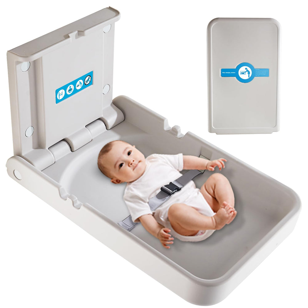 KSITEX baby changing table wall-mounted fold-down showing space-saving design for busy baths.