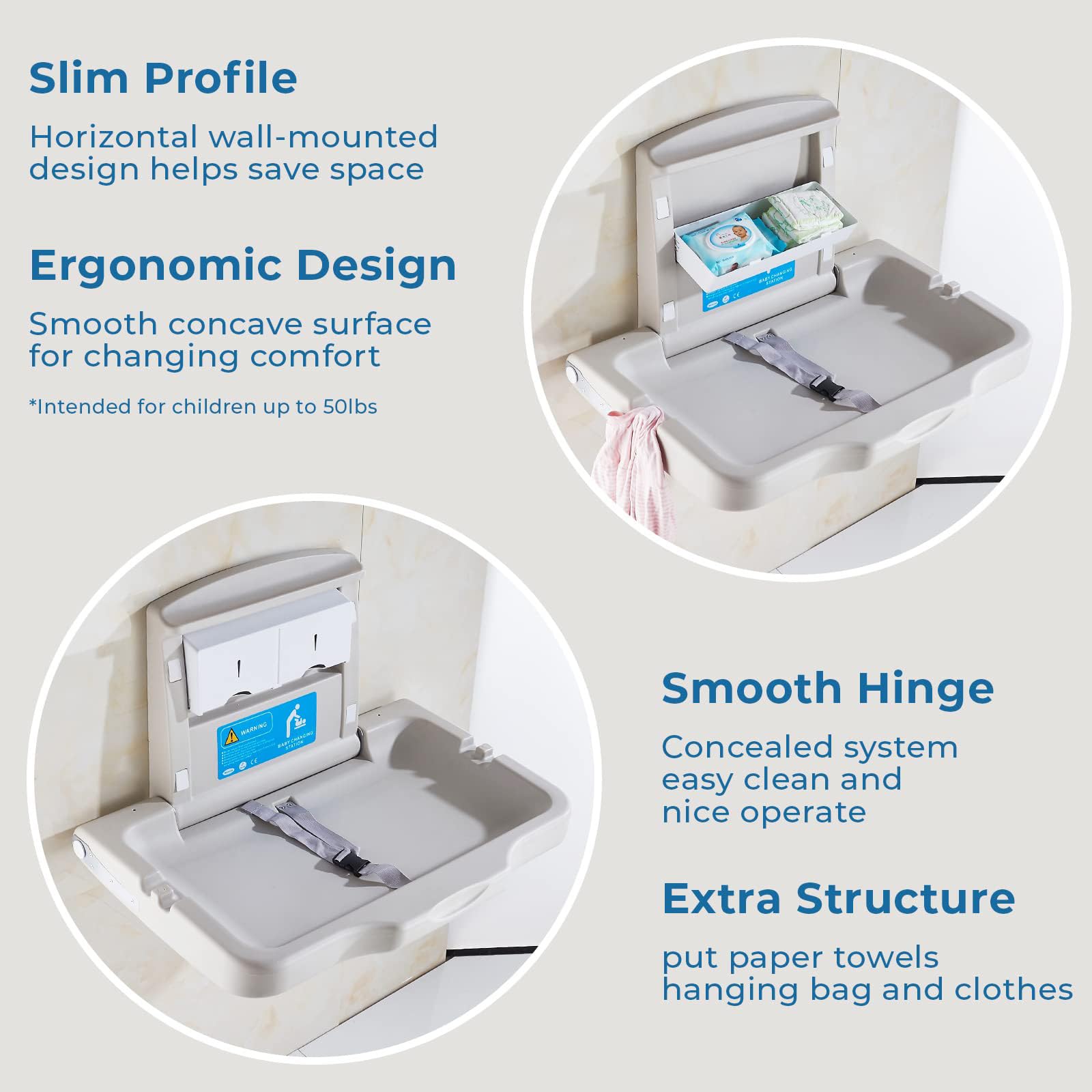KSITEX changing-table-hdpe-white-gray offers durable, easy-to-clean surface for daily diaper changes.