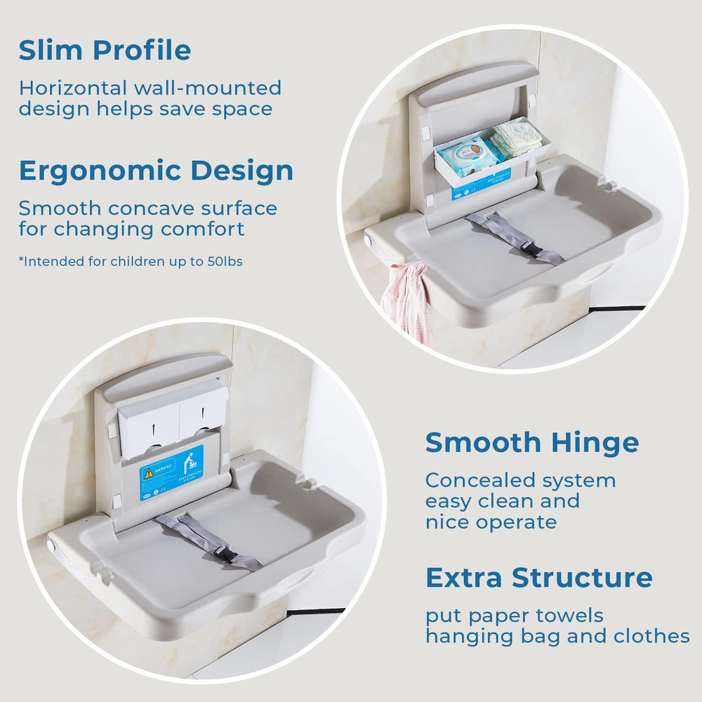KSITEX changing-table-hdpe-white-gray offers durable, easy-to-clean surface for daily diaper changes.