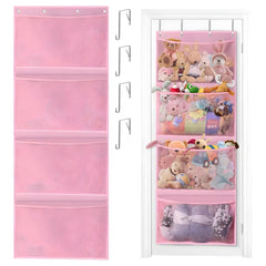 Kuaile over-the-door stuffed animal storage on pink organizer keeps toys neatly organized