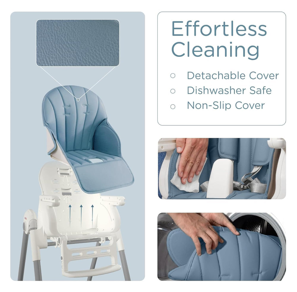KÜB 3-in-1 foldable high chair blue height adjustable seating for growing babies.