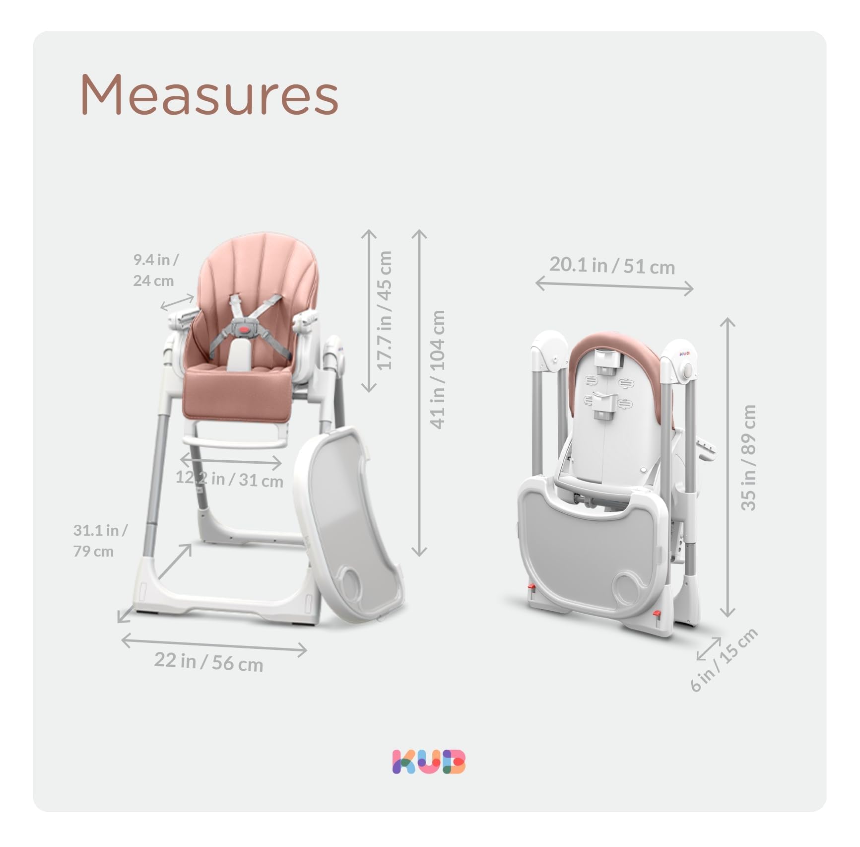 KÜB 3-in-1 foldable high chair folded compact for small spaces.