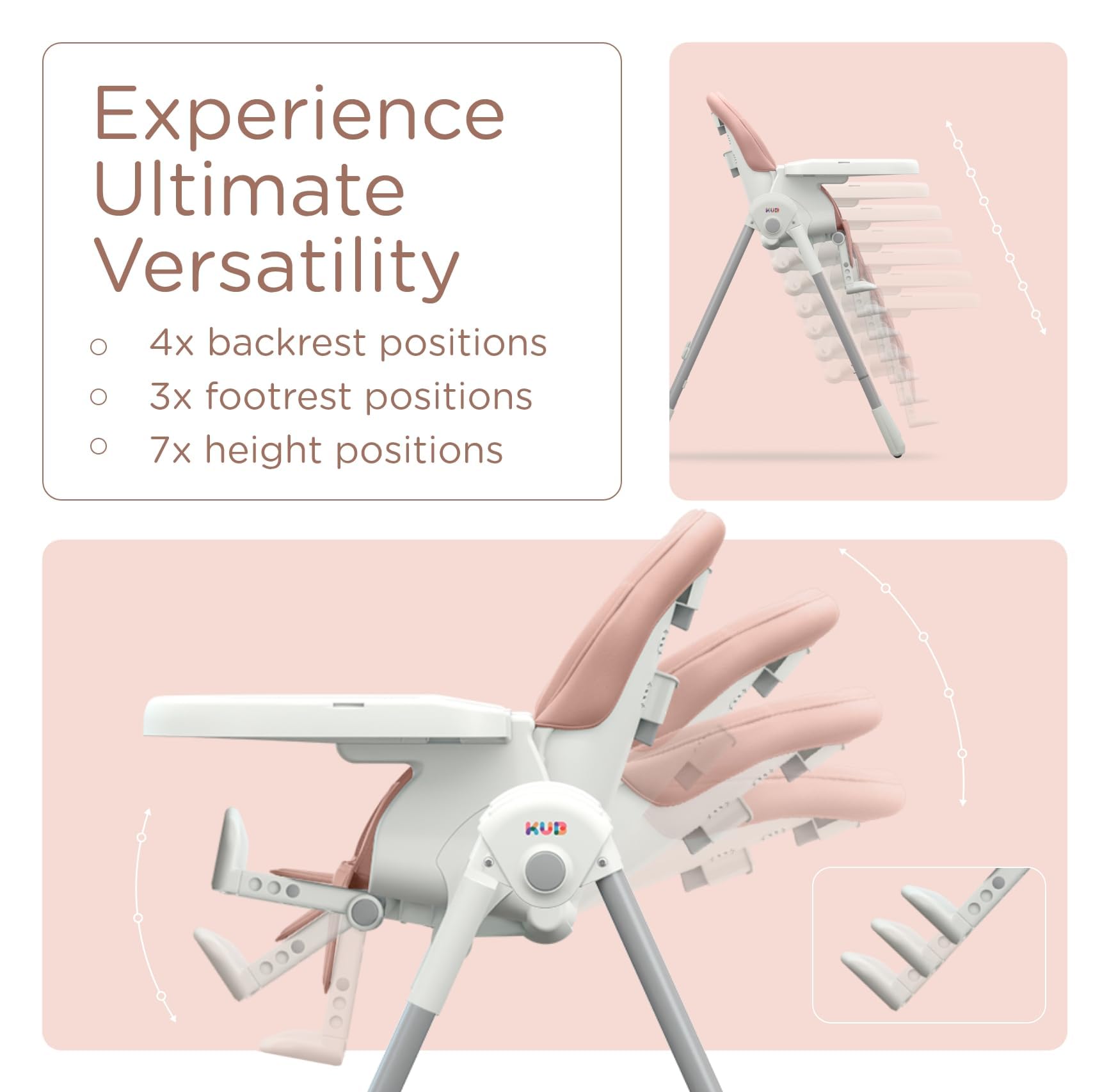 KÜB 3-in-1 foldable high chair removable seat enables deep cleaning after meals.