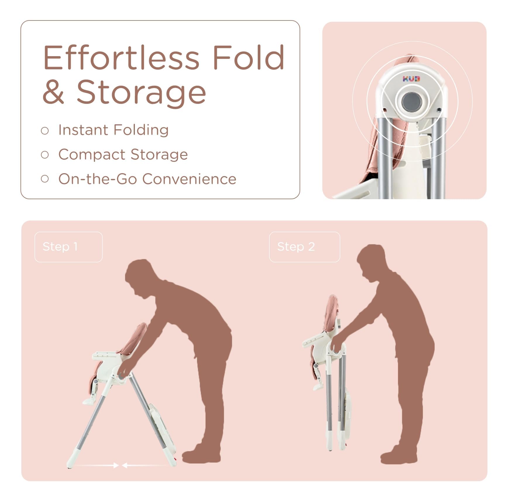 KÜB 3-in-1 foldable high chair tilt positions for versatile seating.