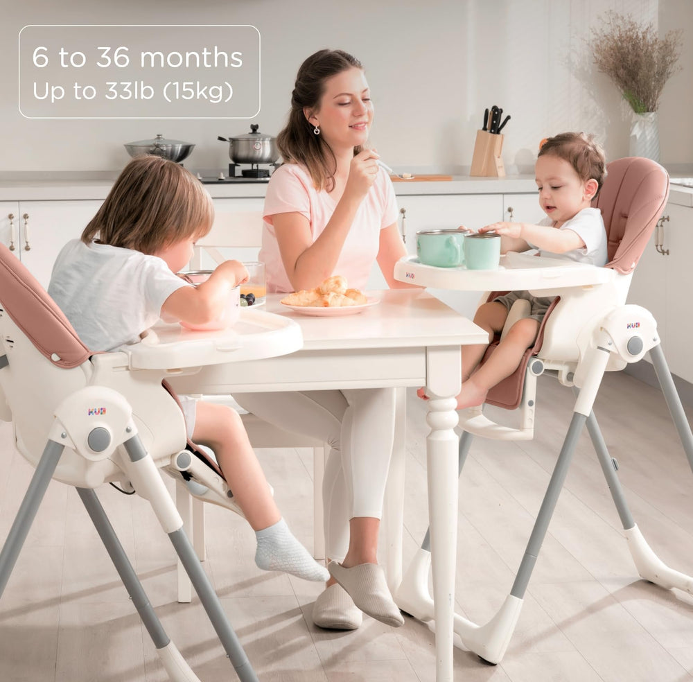 KÜB 3-in-1 foldable high chair washable cover for quick cleanup.