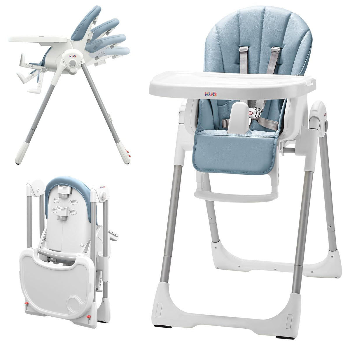 KÜB 3in1 foldable high chair blue assembled for sturdy, safe feeding