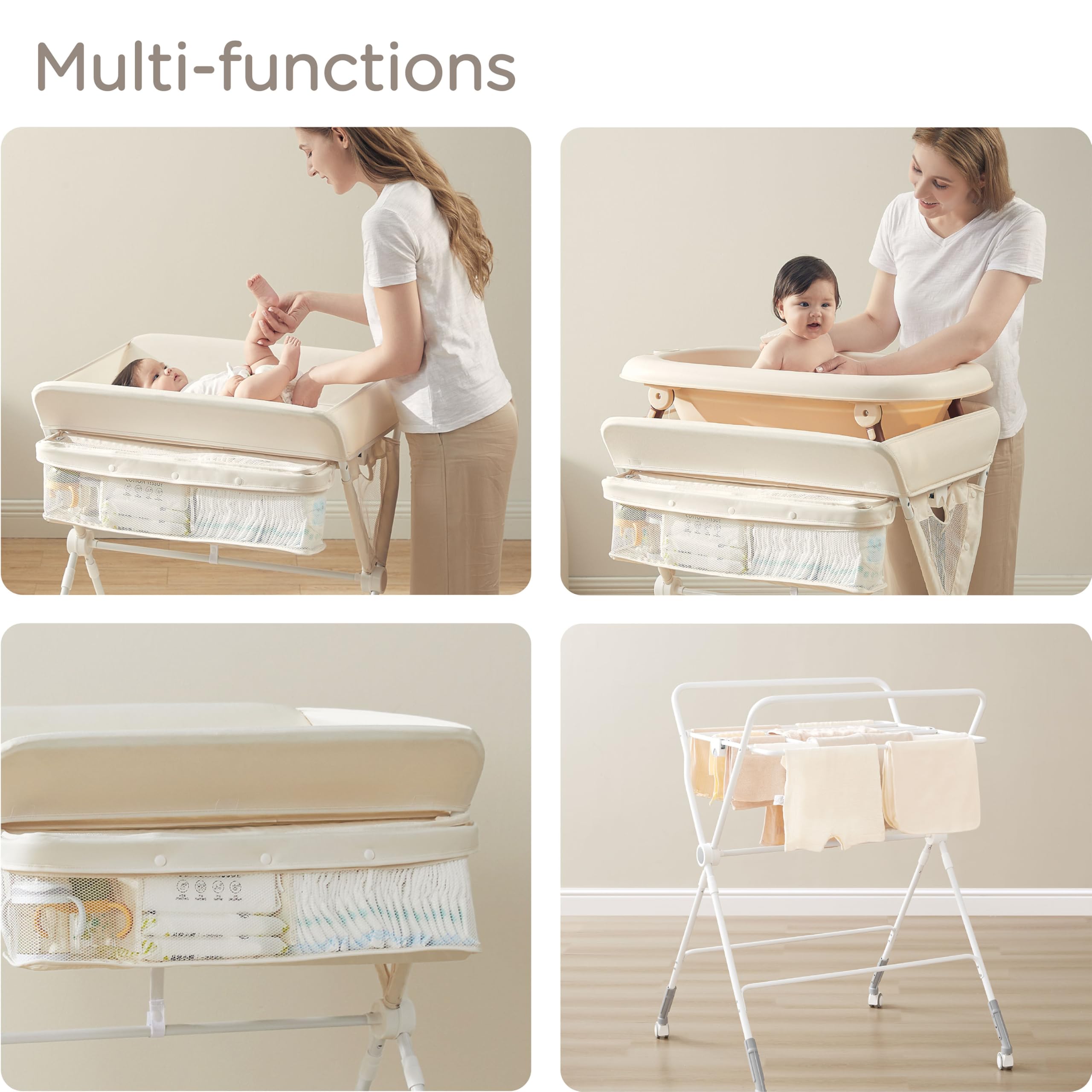 KUB diaper changing table height adjustment supports comfortable diapering at multiple heights.
