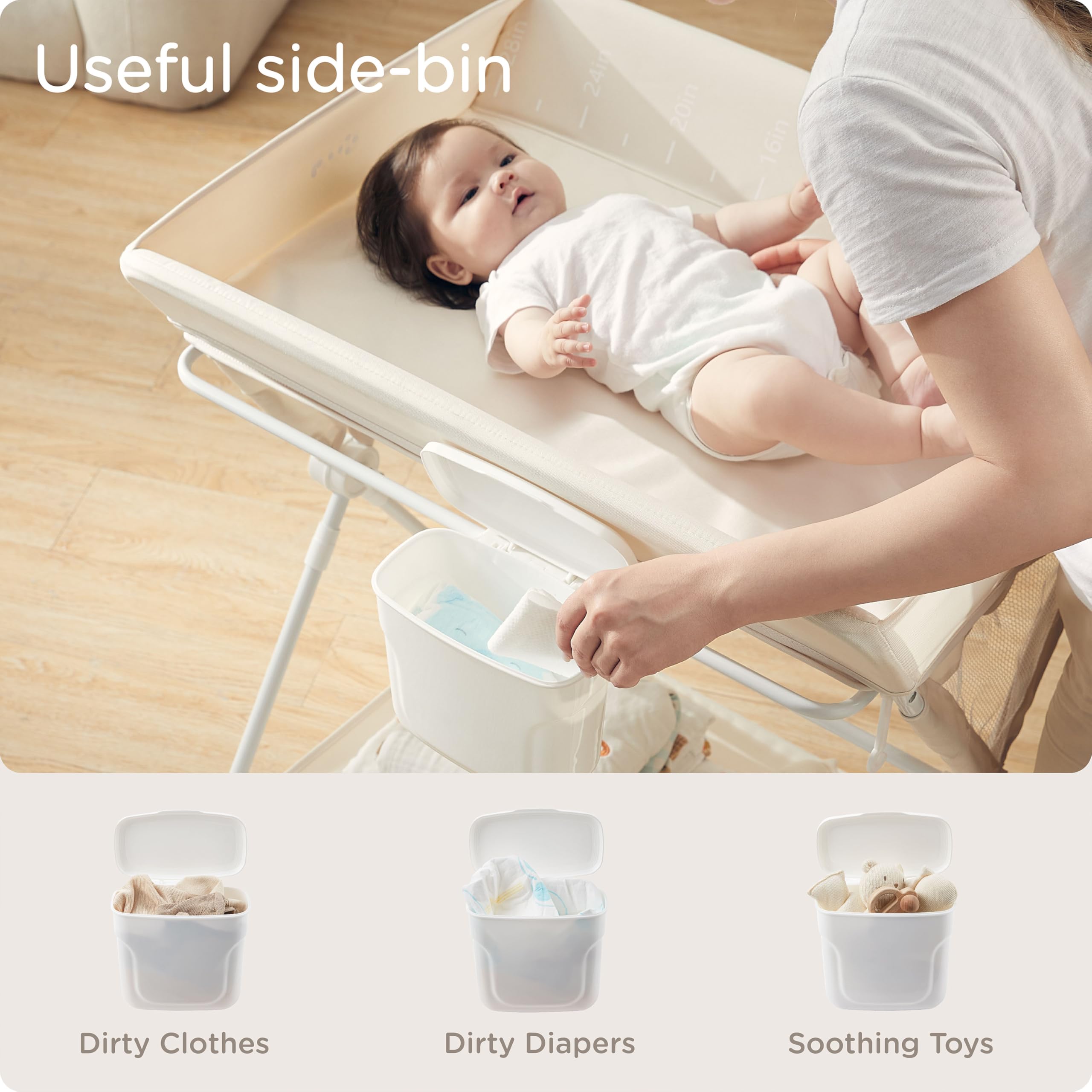 KUB changing table in use demonstrates sturdy construction and versatile setup.