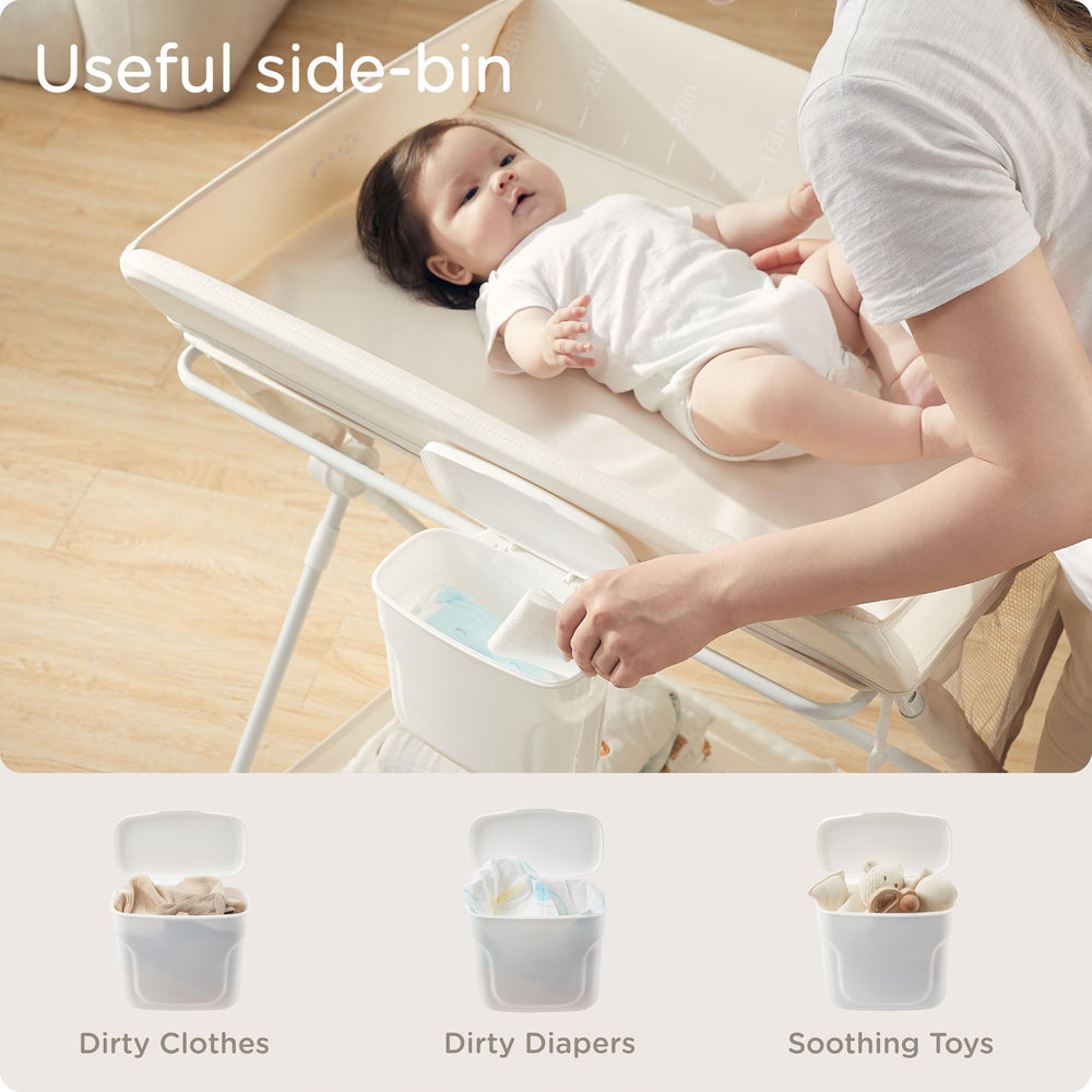 KUB changing table in use demonstrates sturdy construction and versatile setup.
