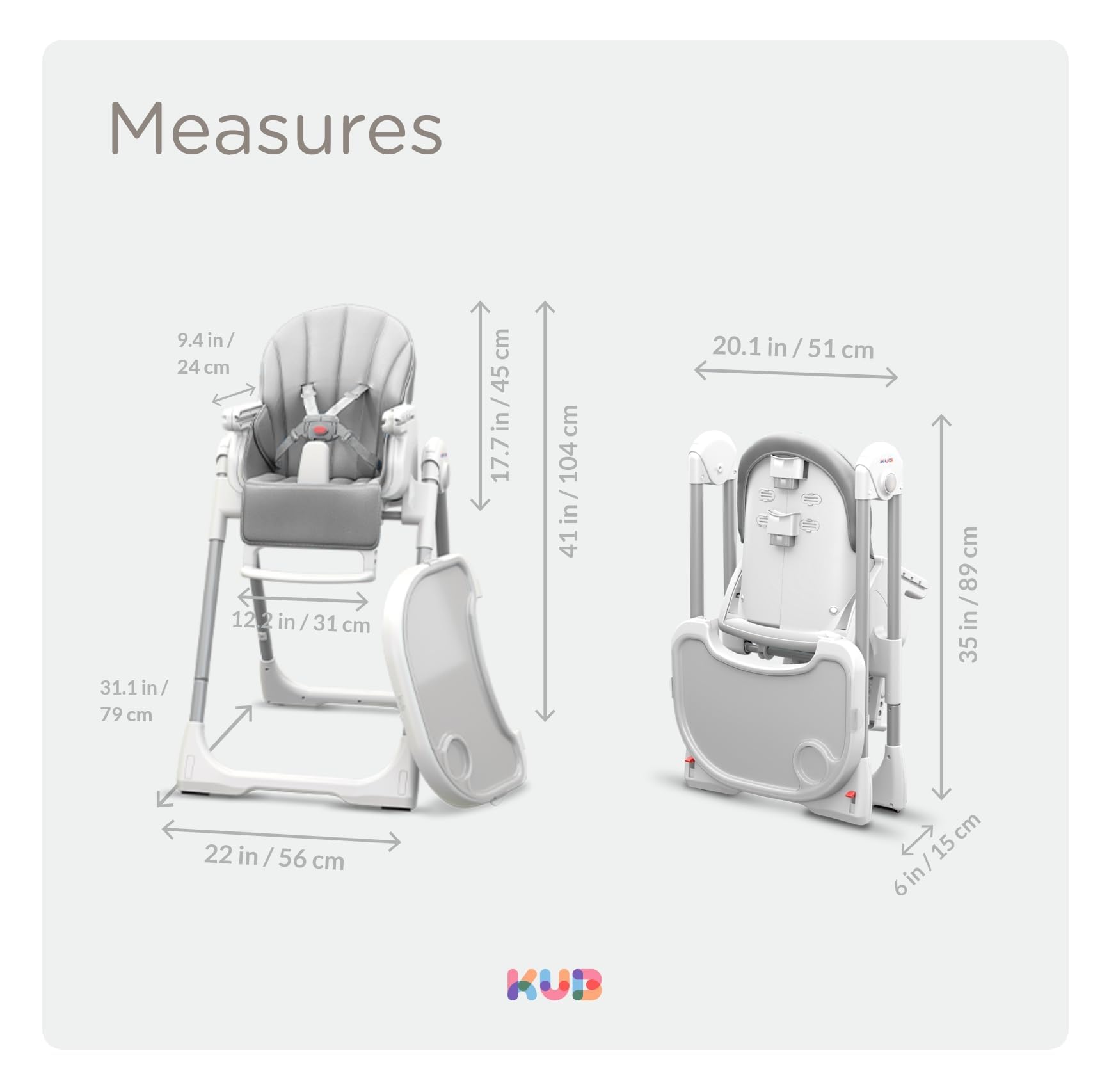 KÜB high chair grey locking wheels facilitate easy repositioning