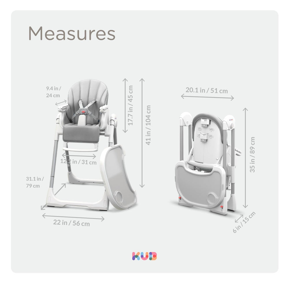KÜB high chair grey locking wheels facilitate easy repositioning