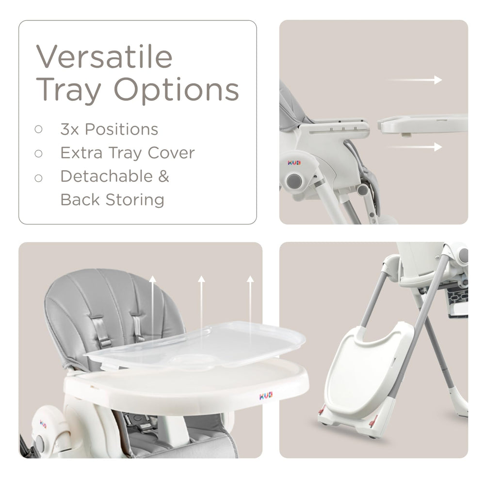 KÜB high chair grey four-recline positions demonstrate comfortable feeding angles