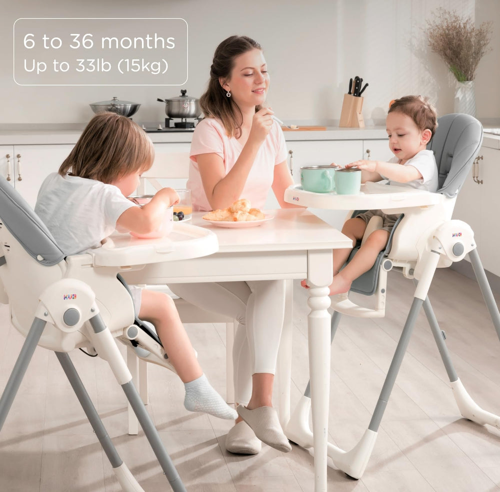 KÜB high chair grey adjustable footrest supports growing legs