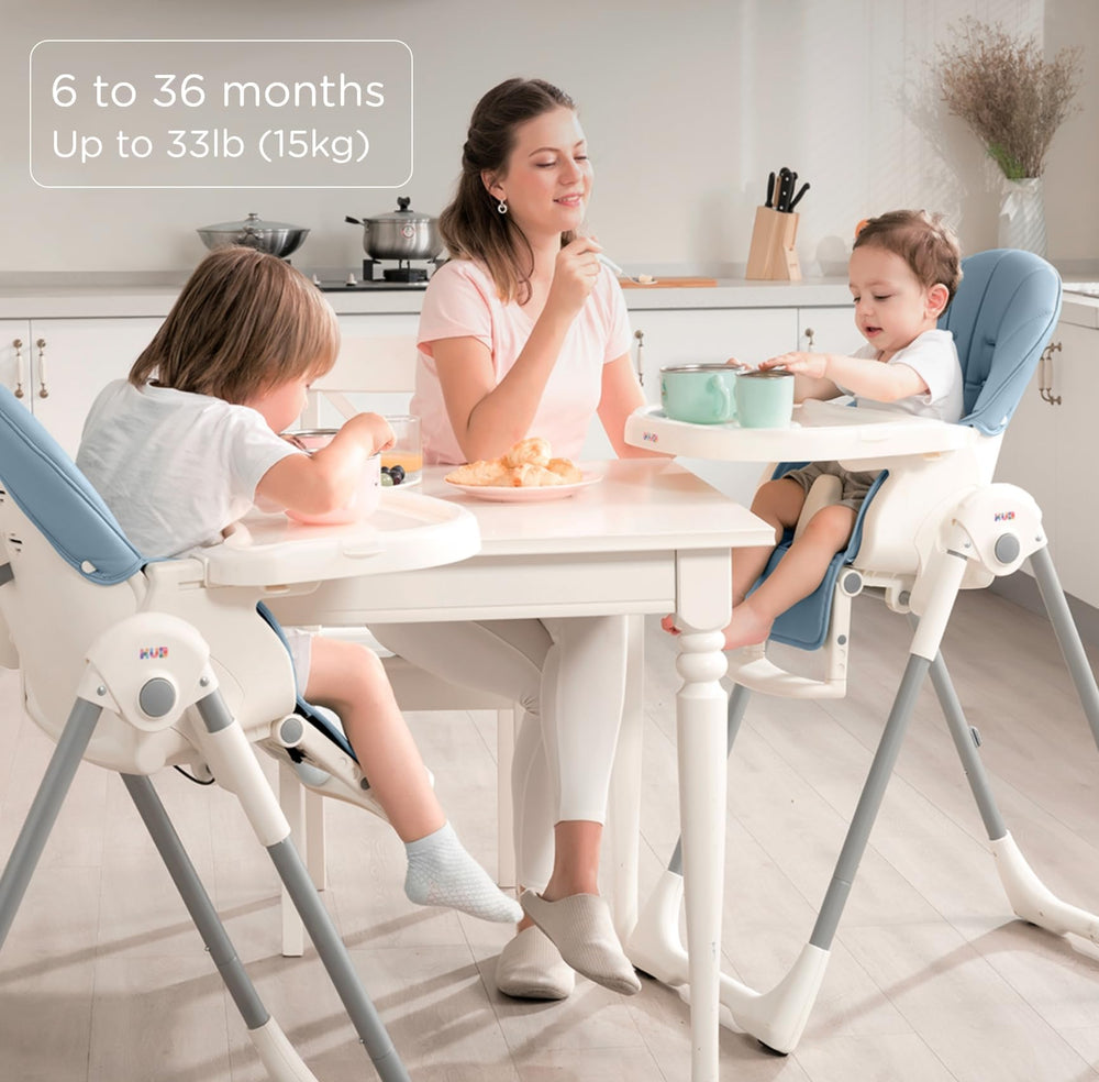 KÜB high chair blue two locking wheels enable easy movement