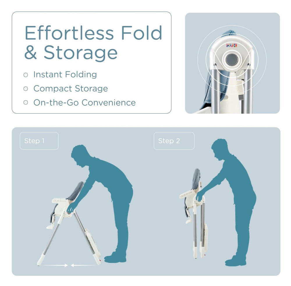 KÜB high chair blue offers 7 height positions for growing toddlers