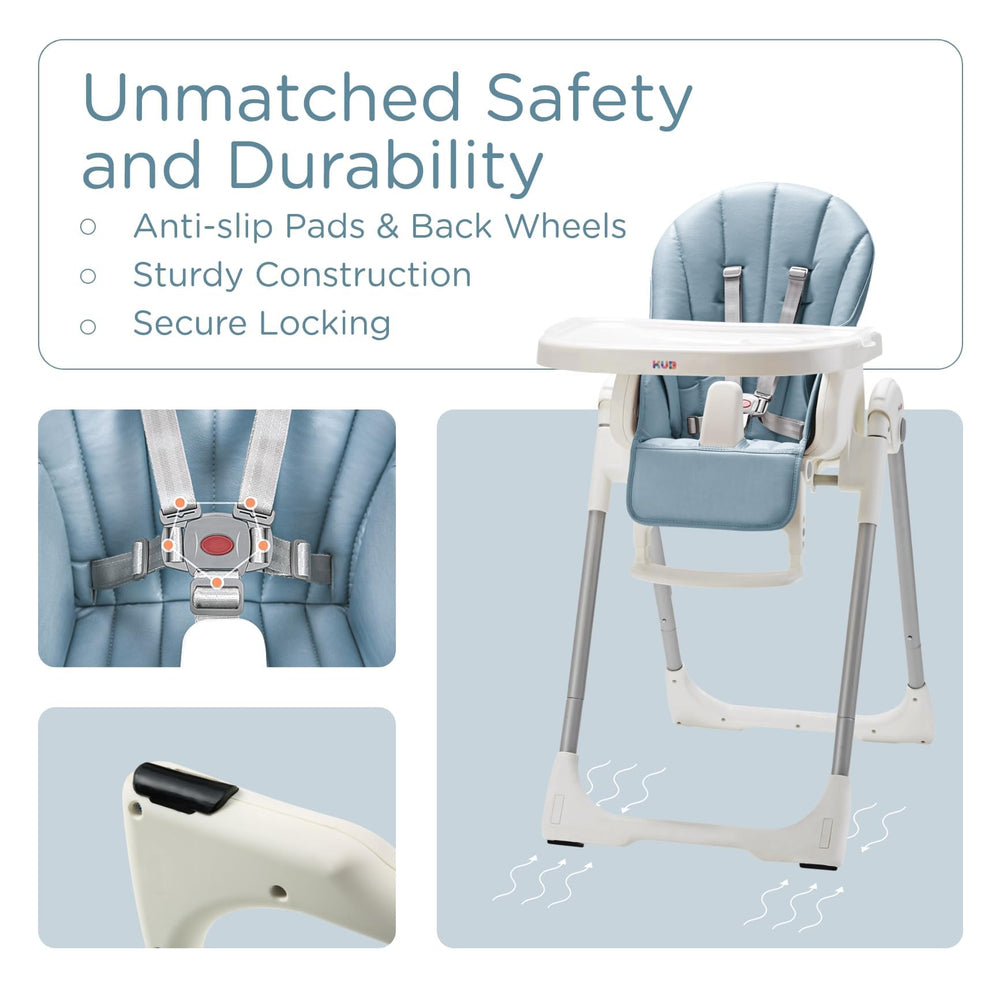 KÜB high chair blue tray removable for sink side cleaning