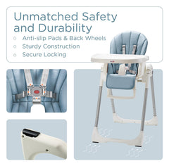 KÜB high chair blue tray removable for sink side cleaning