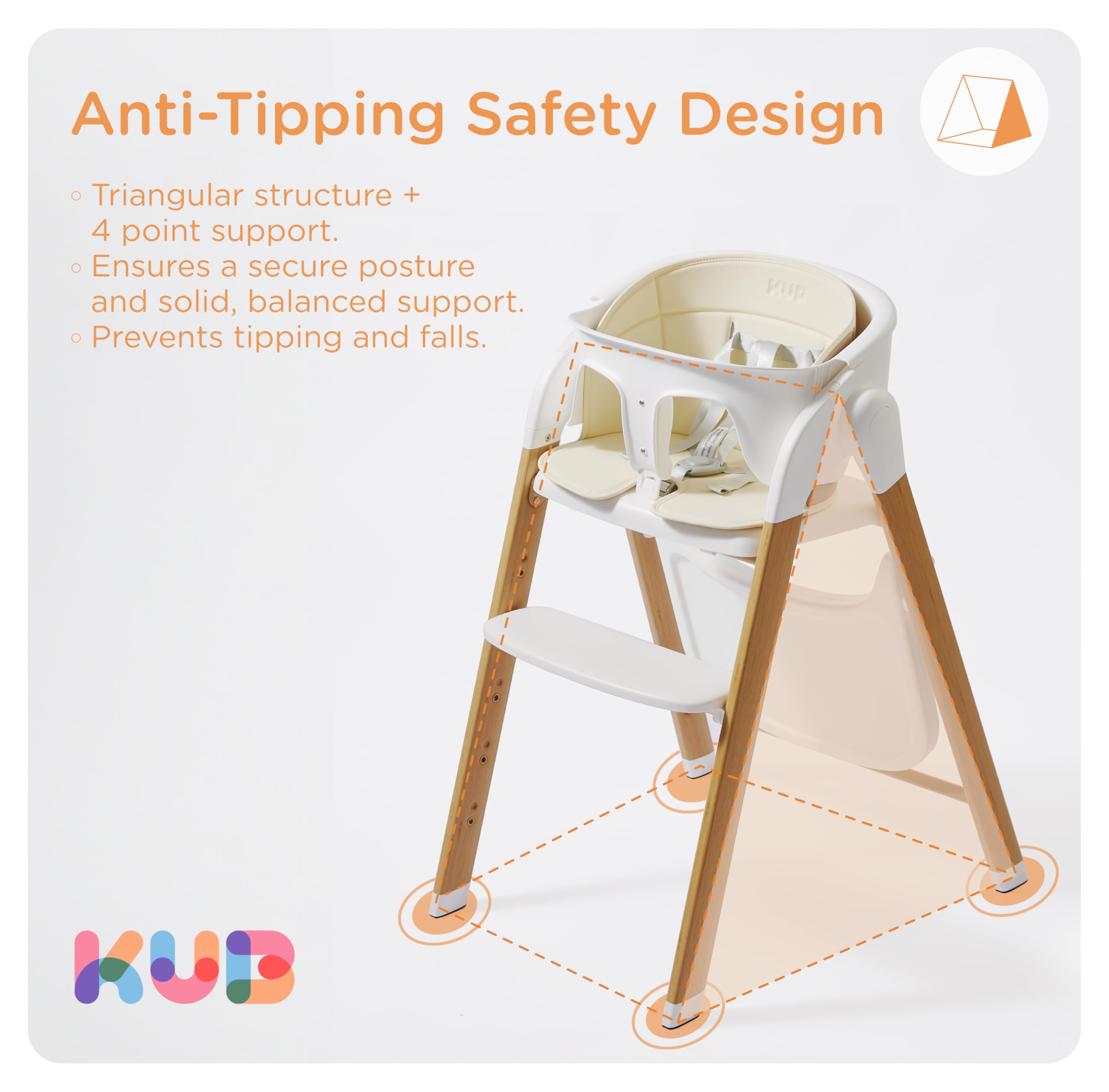 KUB high chair convertible-adult-chair mode supports long-term seating up to 280 lb