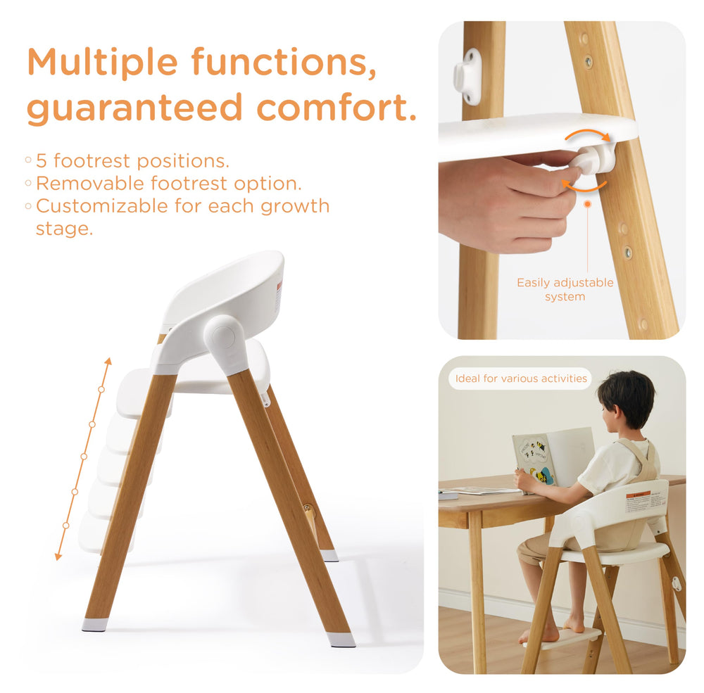 KUB high chair easy-clean cushion features waterproof fabric for spills