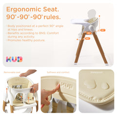 KUB high chair five-point harness emphasizes secure seating during meals