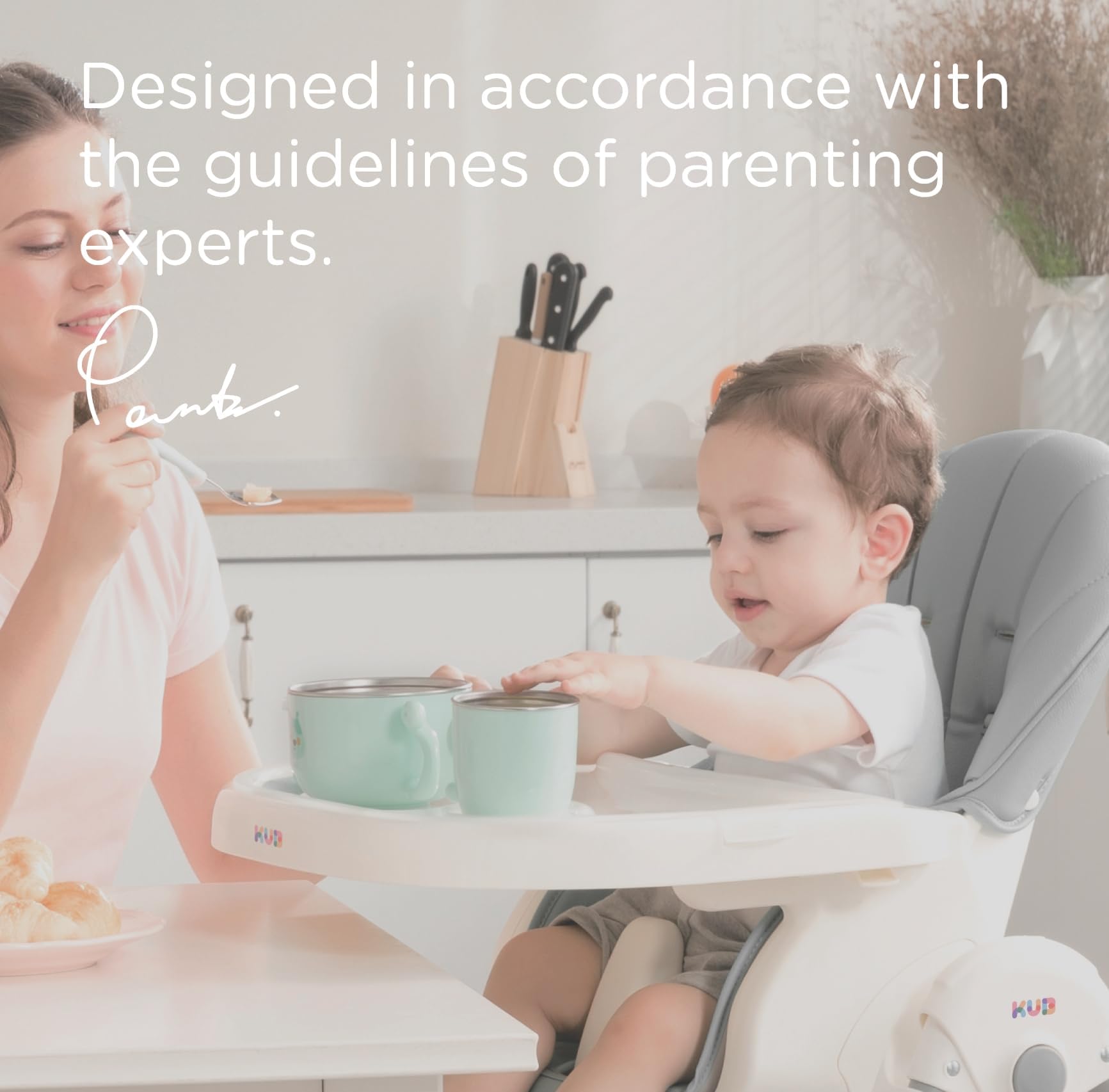 KÜB high chair grey toddler-use mode after removing tray shows growth transition