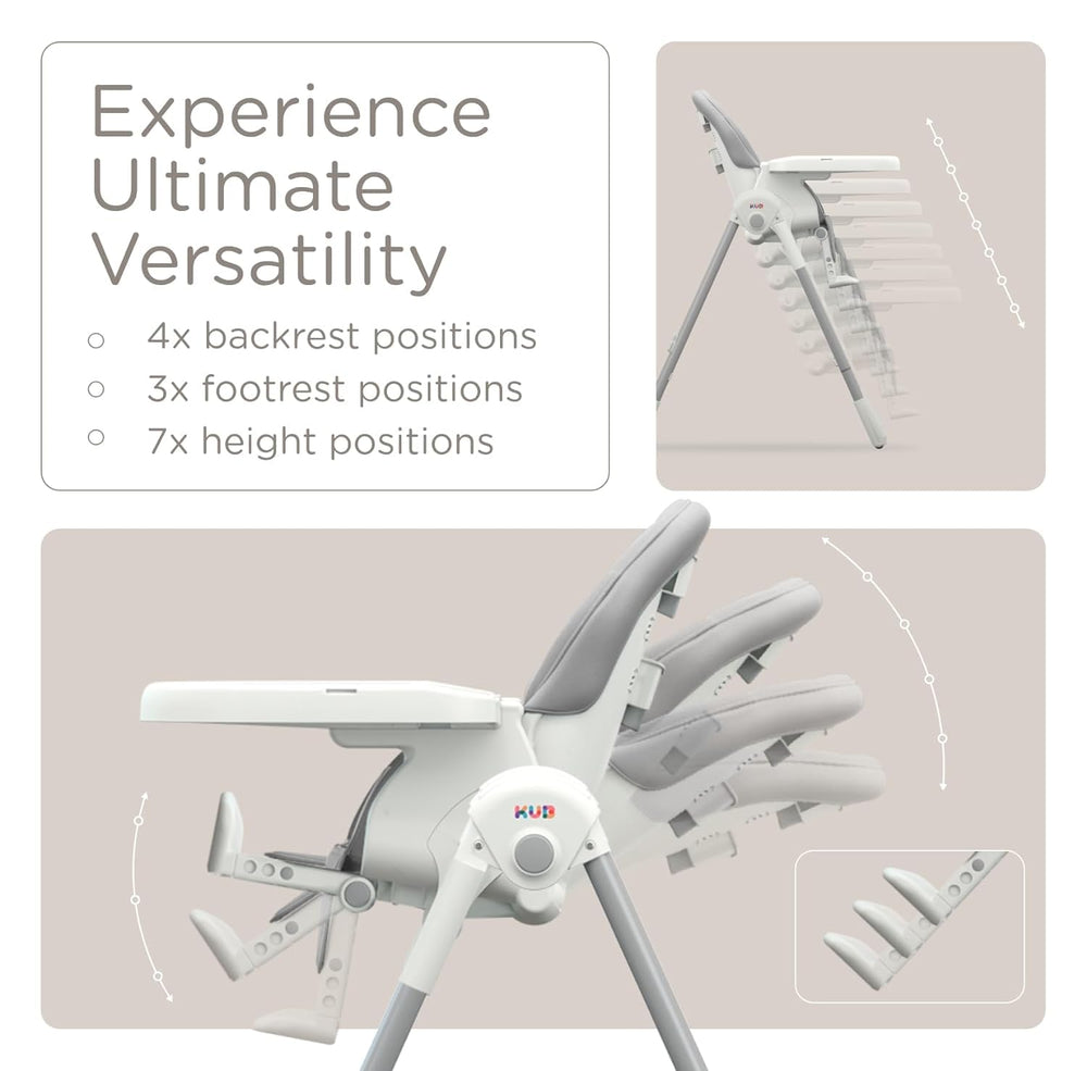 KUB high chair height adjustment for growing babies.