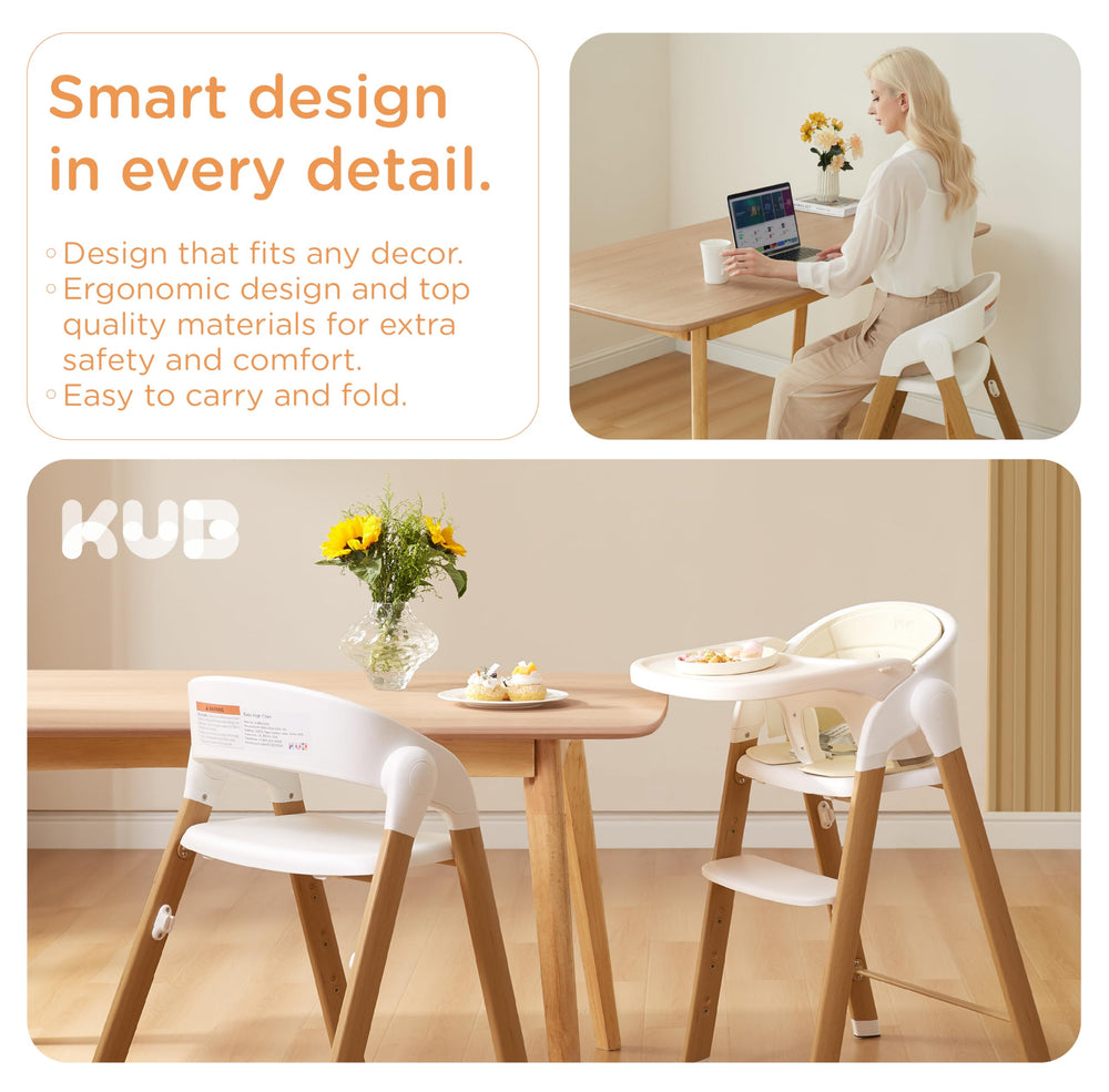 KUB high chair metal wood-printed frame with durable, moisture-resistant finish