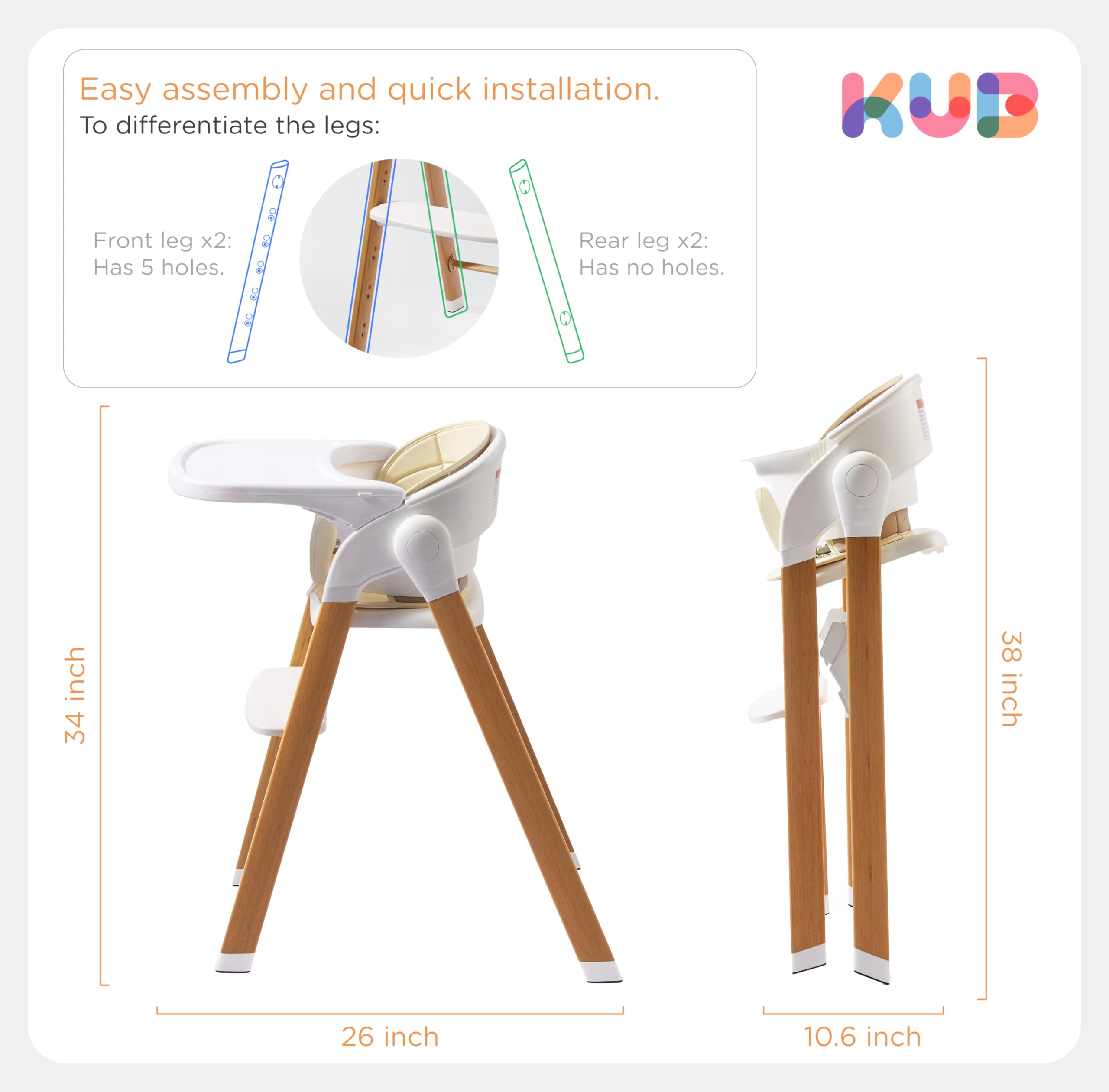 KUB high chair non-slip feet ensure stable dining on various floors