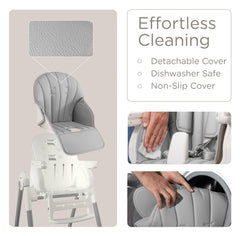 KUB high chair with multiple recline positions for comfort.