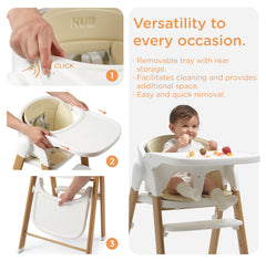 KUB high chair removable tray enables quick cleaning and flexible feeding
