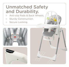 KUB high chair tray removable for sink-clean convenience.