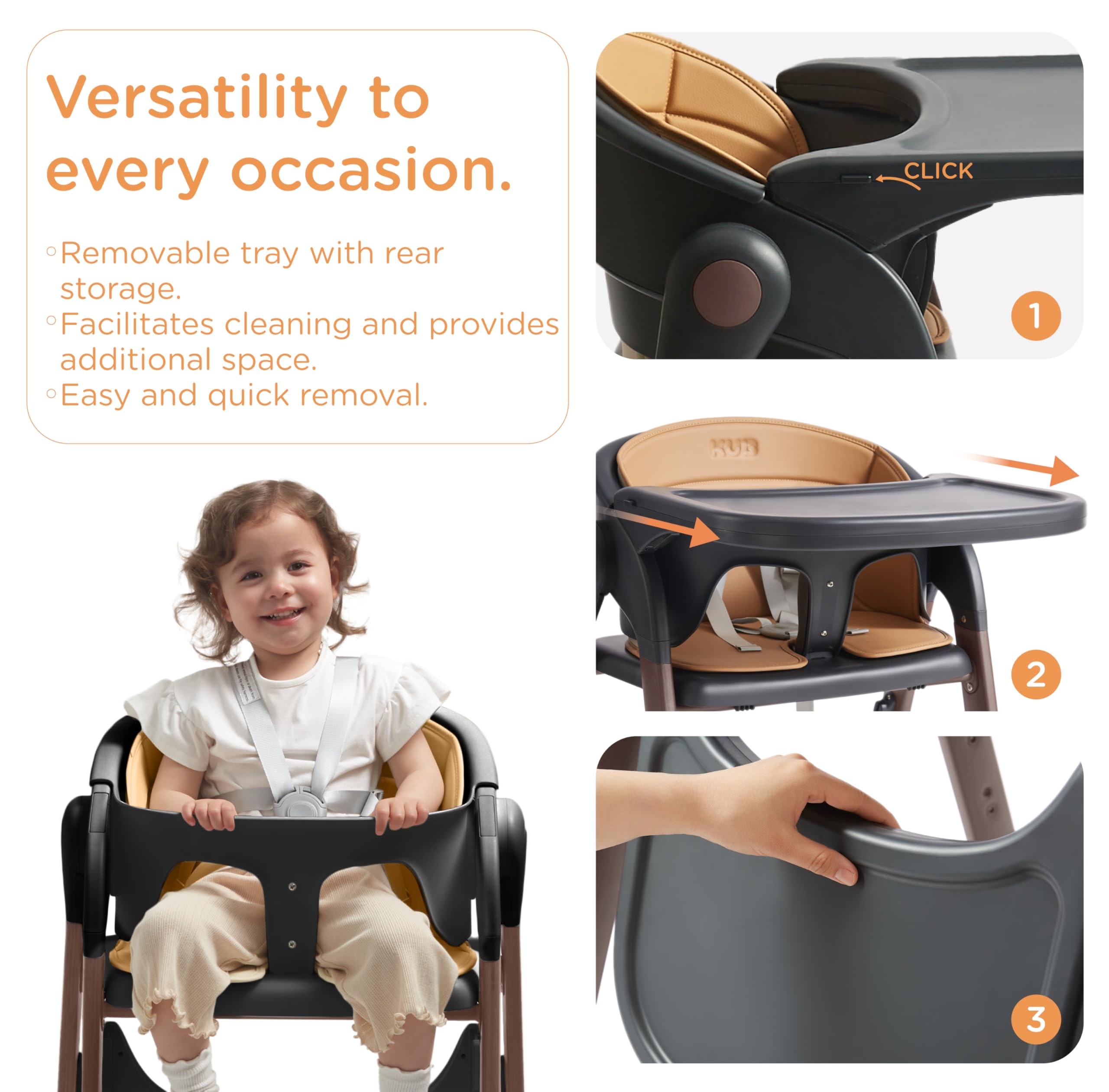 KUB High Chair adjustable footrest supports growing kids during meals.
