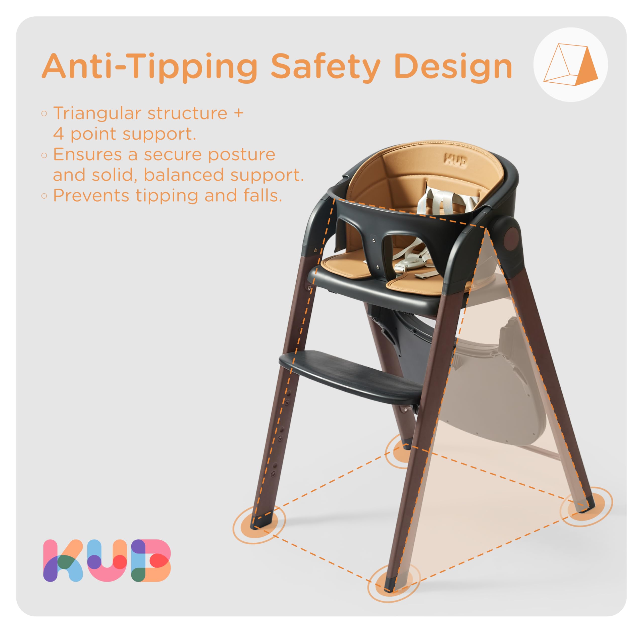 KUB High Chair converts to adult chair to grow with family.