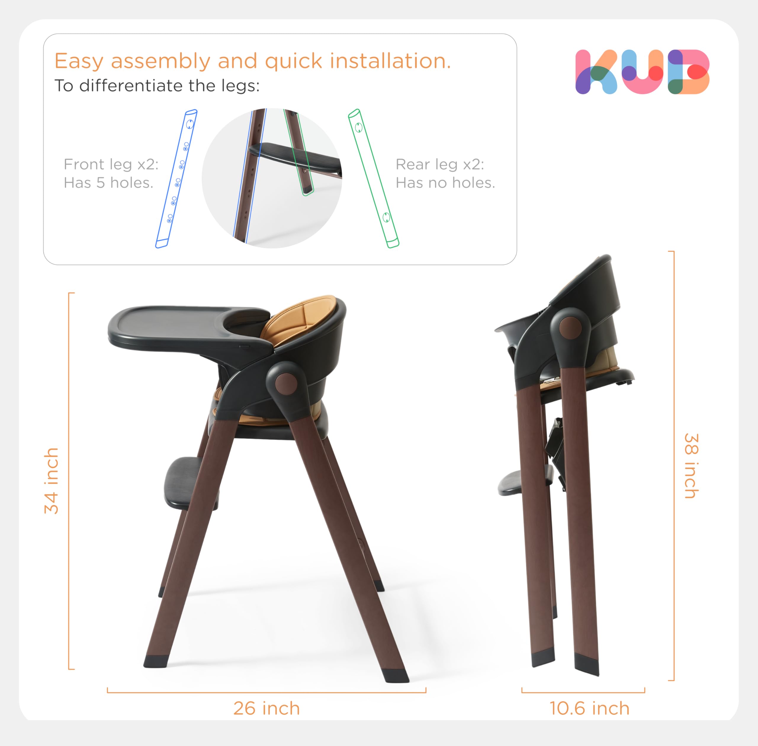 KUB High Chair polyurethane cover cleans quickly after spills.
