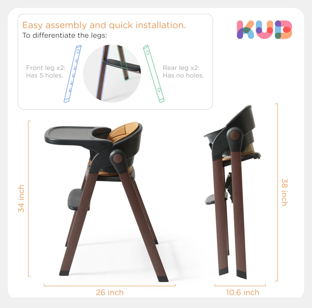 KUB High Chair polyurethane cover cleans quickly after spills.