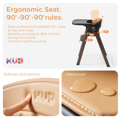 KUB High Chair folded for compact storage in small kitchens.