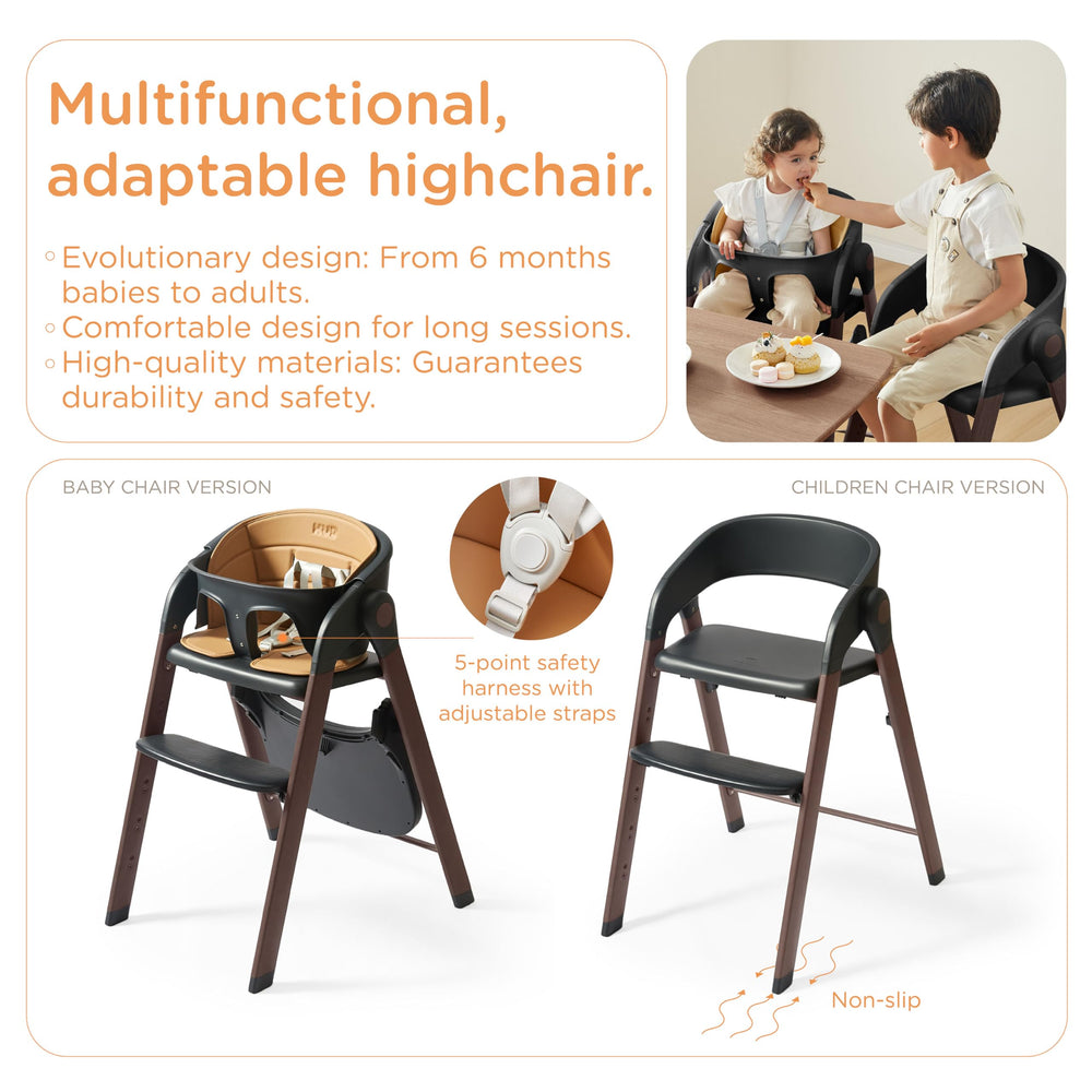 KUB High Chair with 5-point harness for baby's safety during meals.
