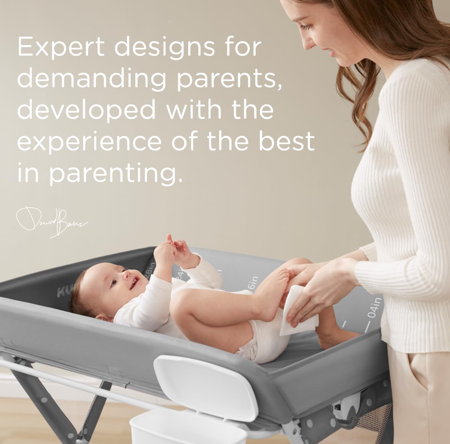 KUB portable changing table folded-flat demo highlights quick 5-second collapse.